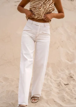 Jeans-EASY-CLOTHES Jeans Valentin Écru - Coutures Brunes - Vêtements FemmeEasy Clothes Écru       