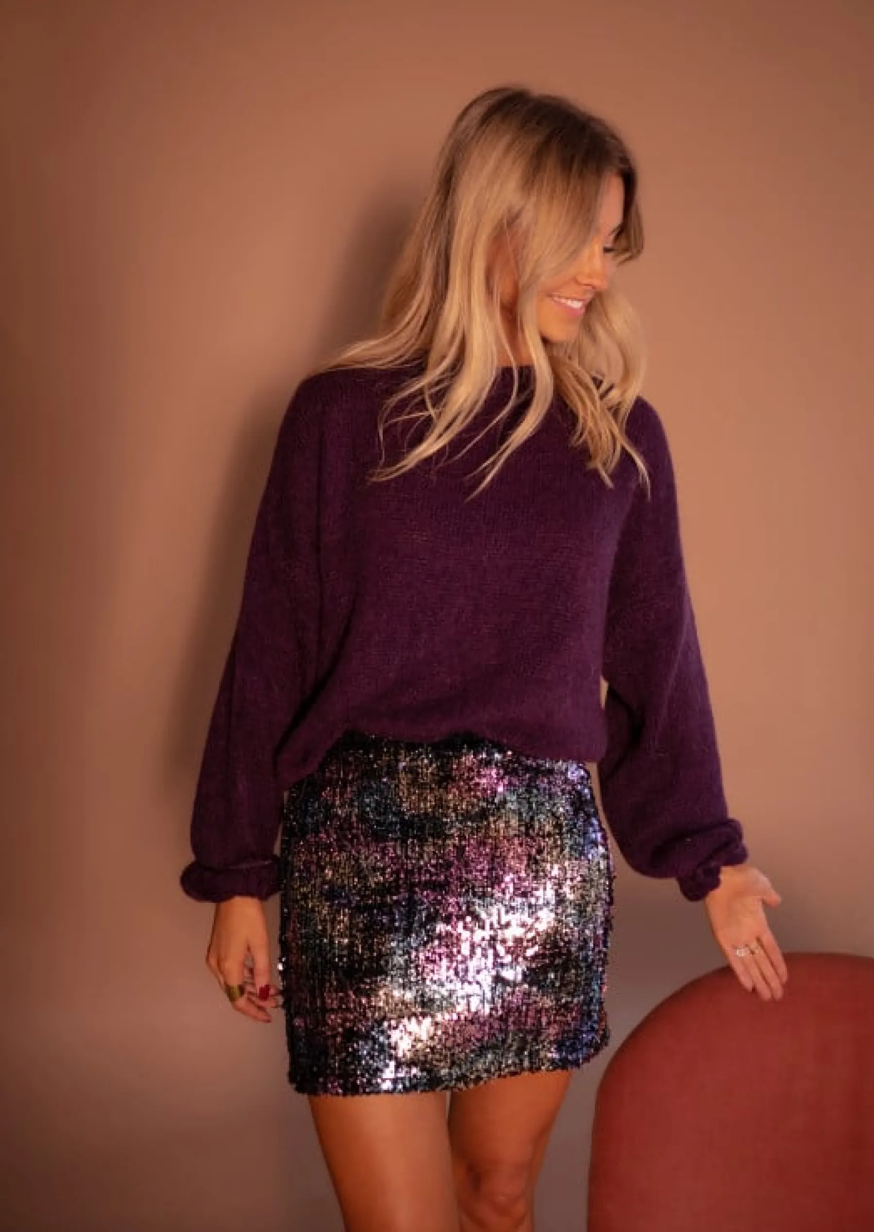 Jupes & Shorts-EASY-CLOTHES Jupe Adelyne - Pailletée - Courte & FendueEasy Clothes À paillettes
