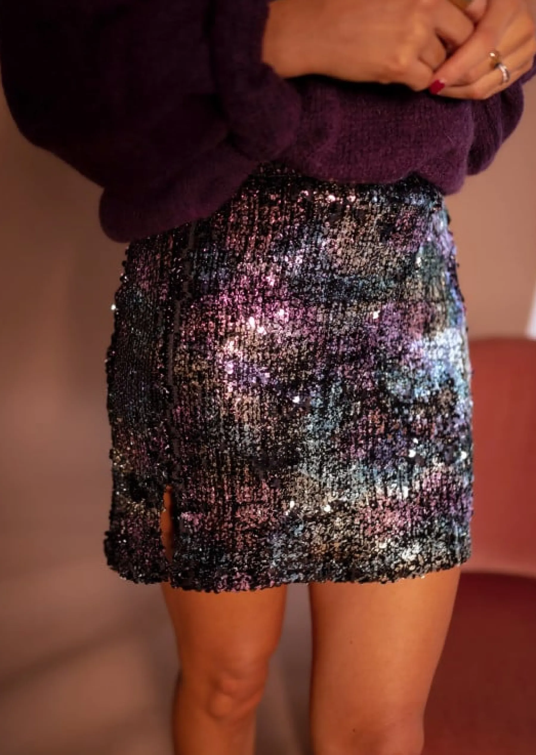Jupes & Shorts-EASY-CLOTHES Jupe Adelyne - Pailletée - Courte & FendueEasy Clothes À paillettes