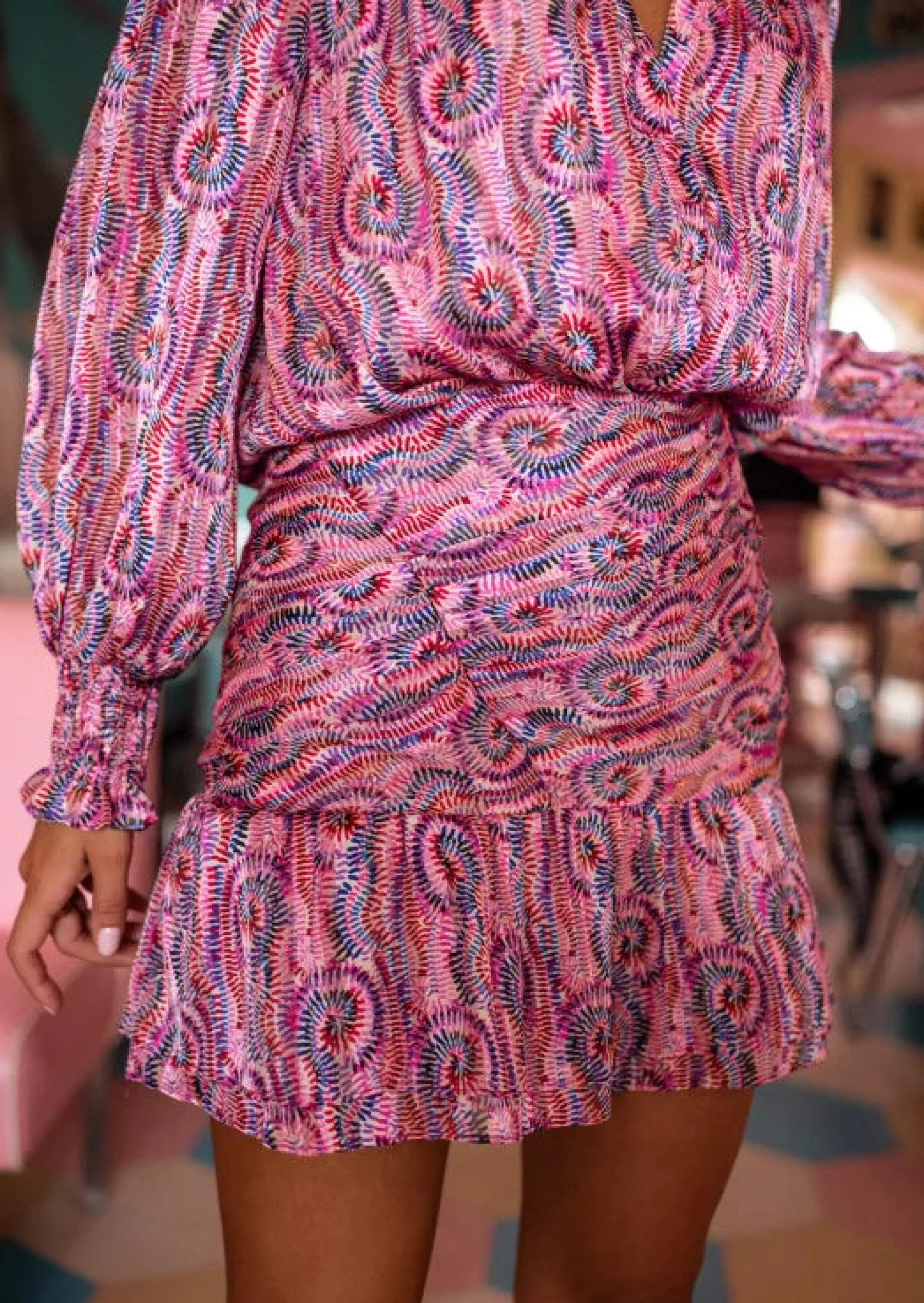 Jupes & Shorts-EASY-CLOTHES Jupe Agathe Mauve - À Motifs - Effet SoieEasy Clothes Mauve