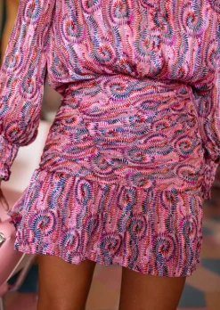Jupes & Shorts-EASY-CLOTHES Jupe Agathe Mauve - À Motifs - Effet SoieEasy Clothes Mauve