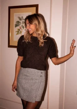 Jupes & Shorts-EASY-CLOTHES Jupe Ambre - Grise - Effet Laine - Légèrement CourteEasy Clothes Grise       