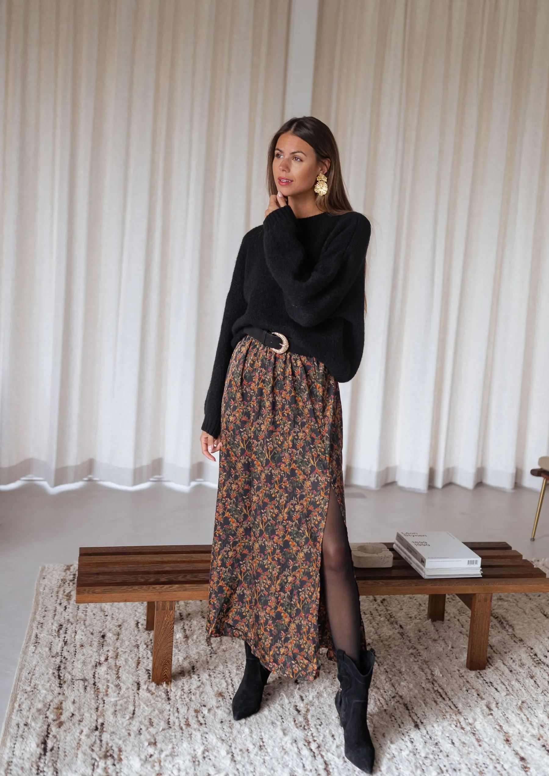 Jupes & Shorts-EASY-CLOTHES Jupe Bridget - noire à fleursEasy Clothes Noire à fleurs