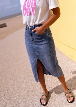 Jupes & Shorts-EASY-CLOTHES Jupe Caméo en jeans | Jupe midi en jeans | Prêt-à-porter en ligne | Easy Clothes En jeans