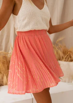 Jupes & Shorts-EASY-CLOTHES Jupe Daffy - Corail & Doré - Vêtements Fashion Femme 2023Easy Clothes Corail et doré       