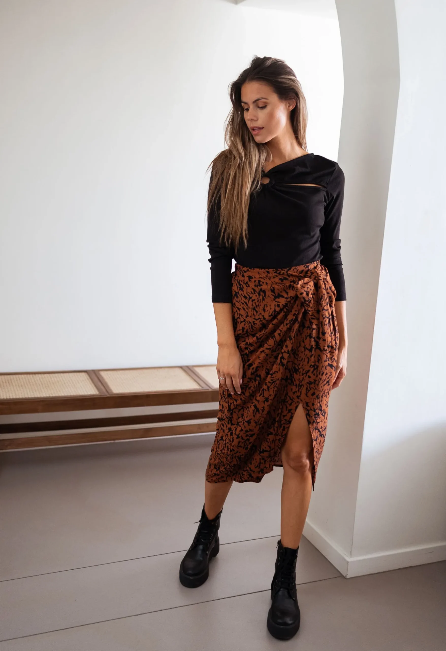 Jupes & Shorts-EASY-CLOTHES Jupe Dion - brique à motifs noirsEasy Clothes Brique à motifs noirs