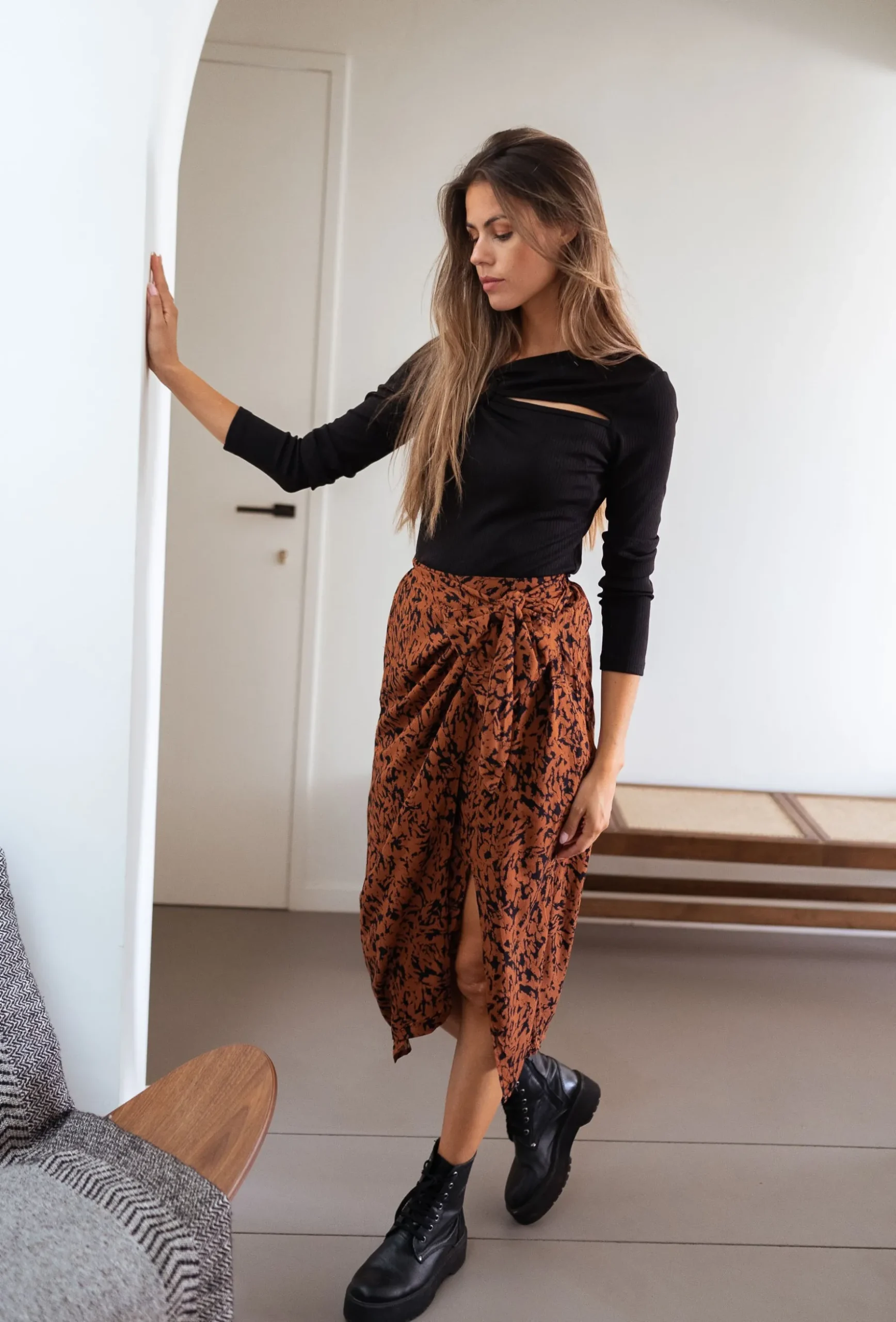 Jupes & Shorts-EASY-CLOTHES Jupe Dion - brique à motifs noirsEasy Clothes Brique à motifs noirs