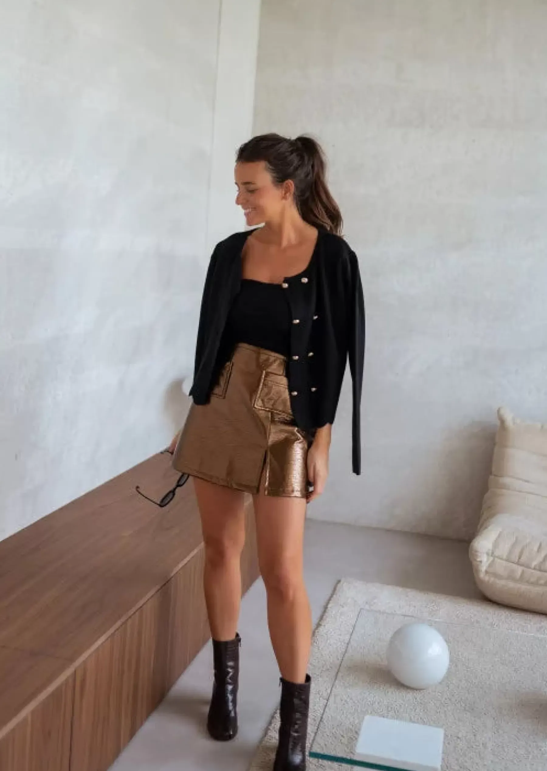 Jupes & Shorts-EASY-CLOTHES Jupe EGE - Bronze - Effet Vinyl - Création Easy Clothes Bronze