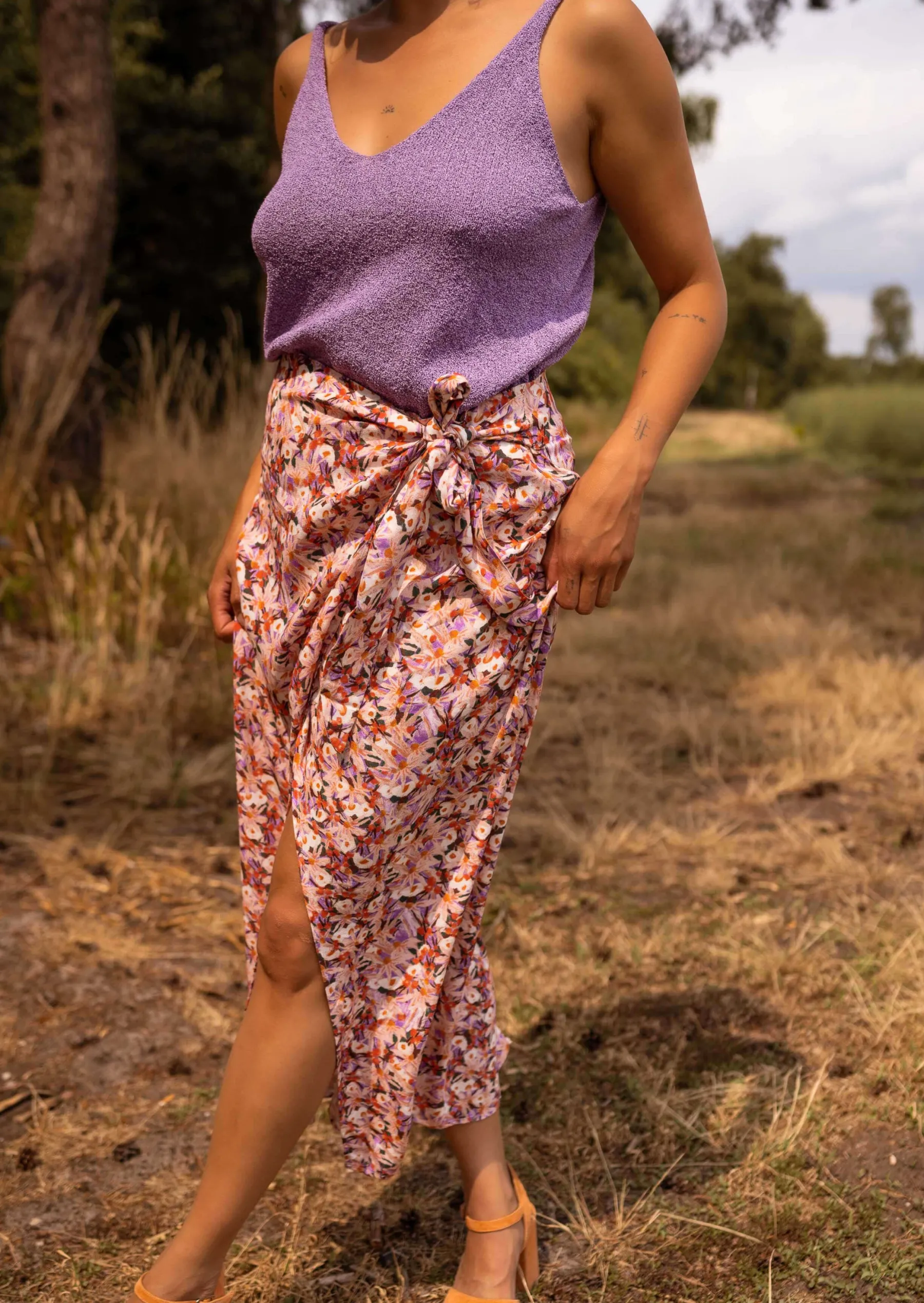 Jupes & Shorts-EASY-CLOTHES Jupe Fleurie Dolo - Mi Longue - Fluide & LégèreEasy Clothes À fleurs