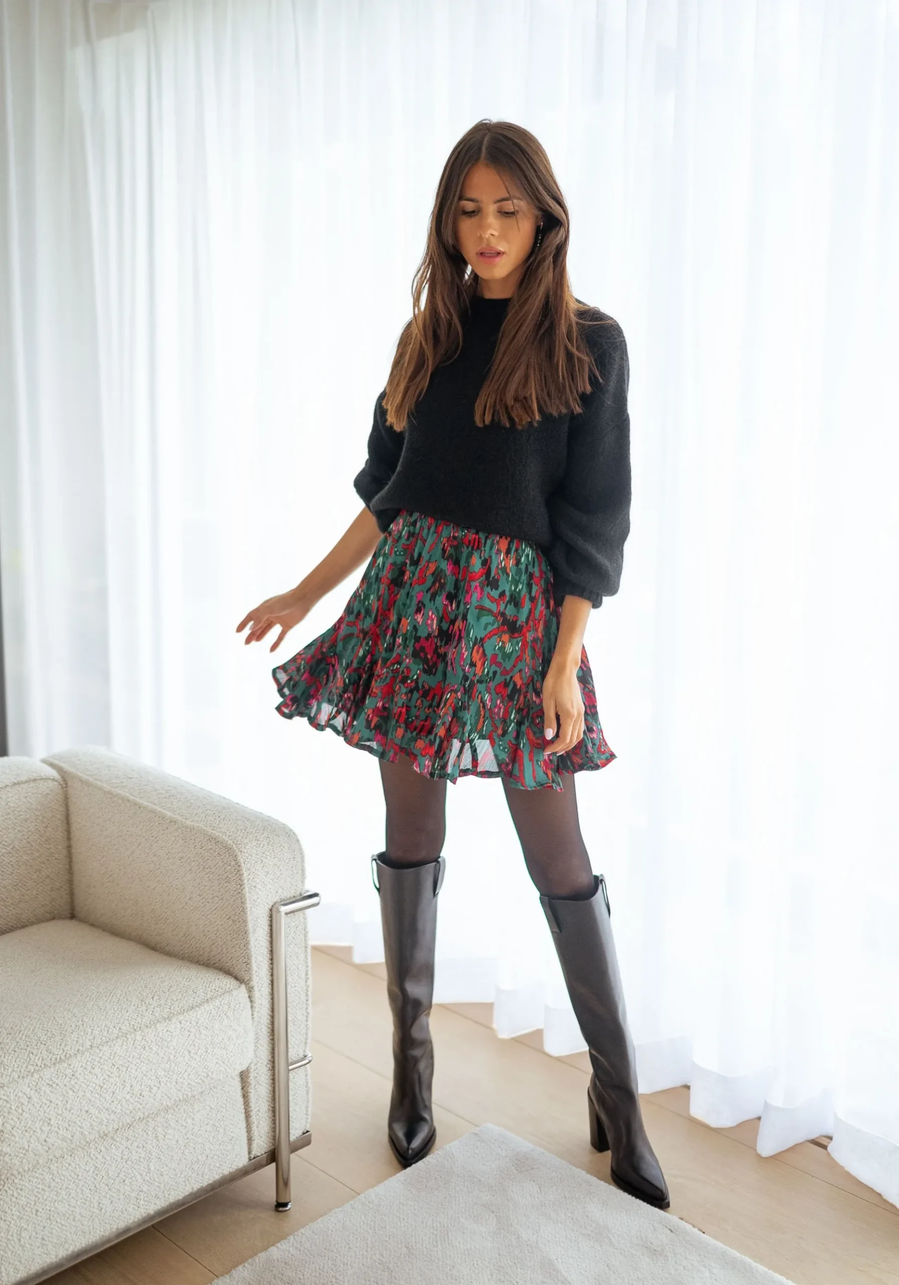 Jupes & Shorts-EASY-CLOTHES Jupe Julie - verte à motifsEasy Clothes Verte à motifs