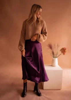 Jupes & Shorts-EASY-CLOTHES Jupe Longue Elenore - Prune - Effet SoieEasy Clothes Prune       