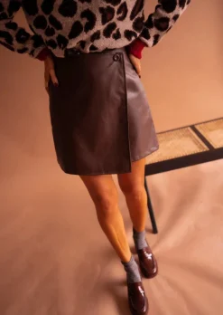 Jupes & Shorts-EASY-CLOTHES Jupe Maeva - Couleur Chocolat - Simili CuirEasy Clothes Chocolat       