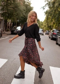 Jupes & Shorts-EASY-CLOTHES Jupe Mi Longue London - Noire Avec Motifs - FluideEasy Clothes Noire       