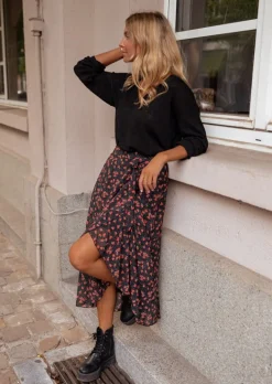 Jupes & Shorts-EASY-CLOTHES Jupe Mi Longue London - Noire Avec Motifs - FluideEasy Clothes Noire       