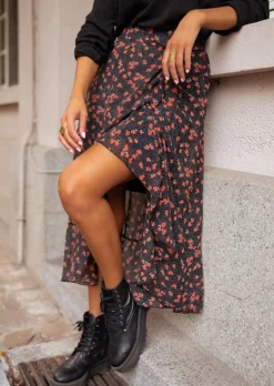 Jupes & Shorts-EASY-CLOTHES Jupe Mi Longue London - Noire Avec Motifs - FluideEasy Clothes Noire       