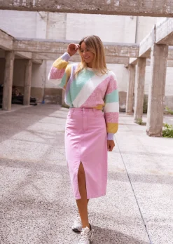 Jupes & Shorts-EASY-CLOTHES Jupe Perdita - En Jeans Rose - Mi Longue - Légèrement FendueEasy Clothes Rose en jeans       