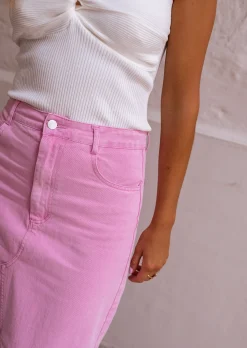 Jupes & Shorts-EASY-CLOTHES Jupe Perdita - En Jeans Rose - Mi Longue - Légèrement FendueEasy Clothes Rose en jeans       