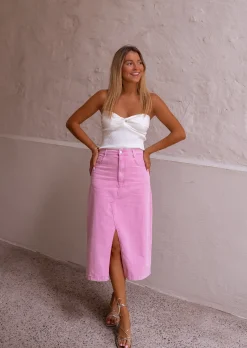 Jupes & Shorts-EASY-CLOTHES Jupe Perdita - En Jeans Rose - Mi Longue - Légèrement FendueEasy Clothes Rose en jeans       