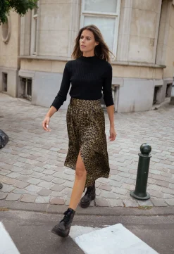 Jupes & Shorts-EASY-CLOTHES Jupe Rosalie - à motifs léopard kakiEasy Clothes À motifs léopard kaki