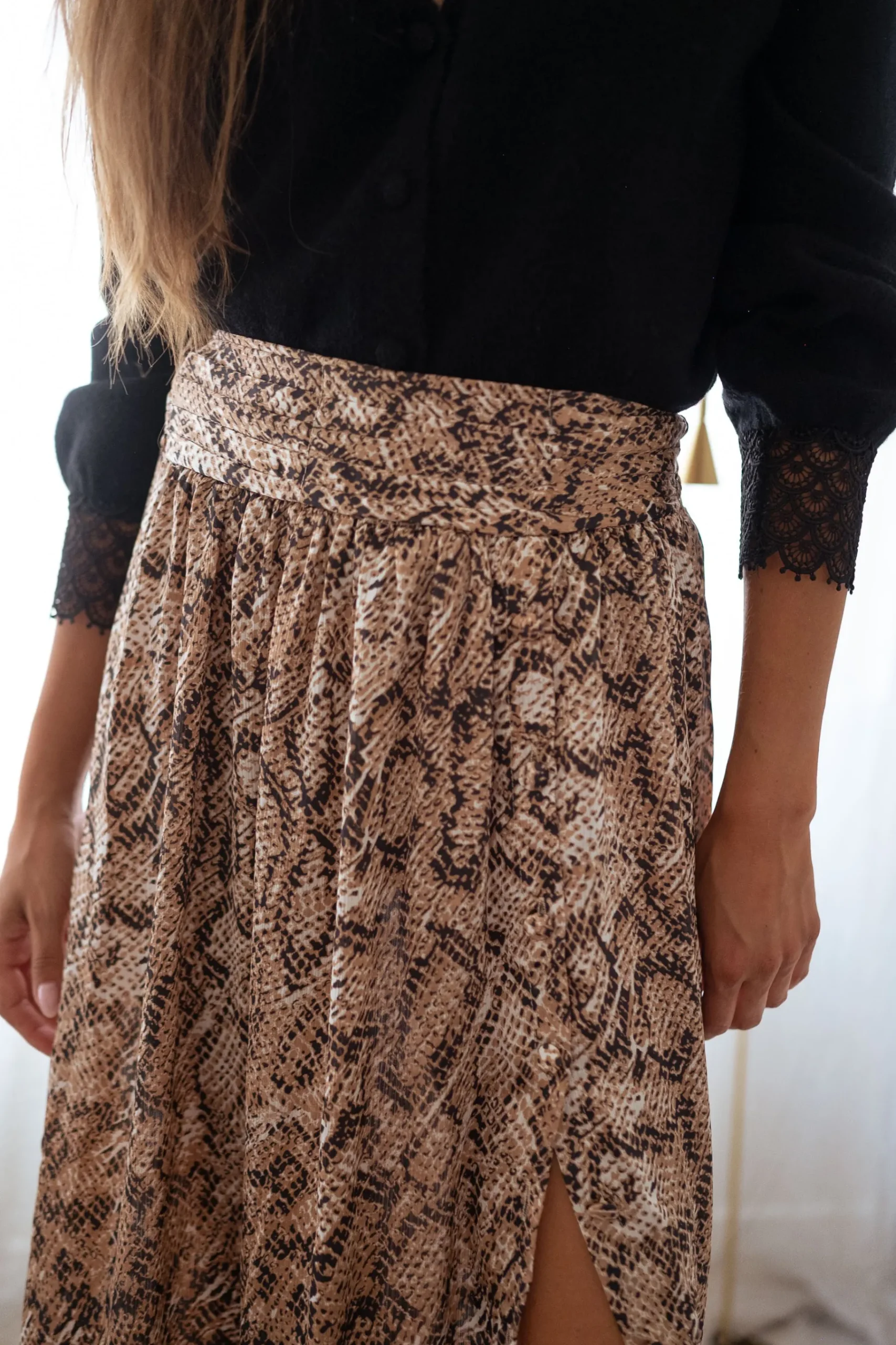 Jupes & Shorts-EASY-CLOTHES Jupe Rosalie - chocolat à motifs serpentEasy Clothes Chocolat à motifs serpent