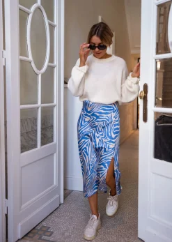 Jupes & Shorts-EASY-CLOTHES Jupe Sax zebrée - bleue et écrueEasy Clothes Bleue et écrue