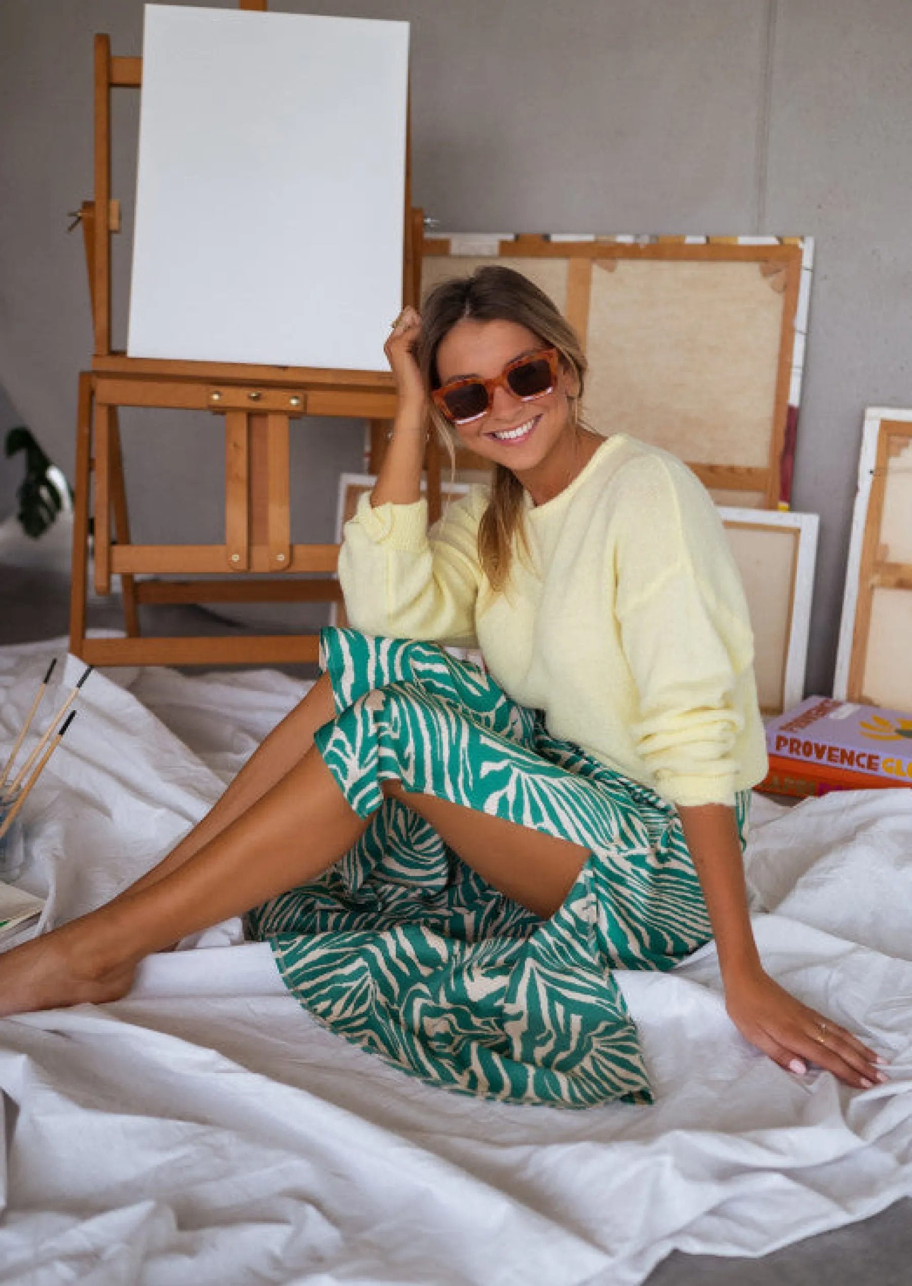 Jupes & Shorts-EASY-CLOTHES Jupe Sax zebrée verte et écrue | Jupe zébrée satinée | Prêt-à-porter en ligne | Easy Clothes Verte et écrue
