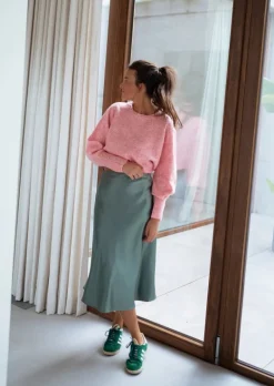 Jupes & Shorts-EASY-CLOTHES Jupe Verte Darla - Taille Haute - Effet Soie - FluideEasy Clothes Verte