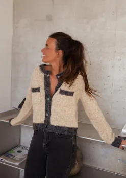 Pulls & Gilets-EASY-CLOTHES Laly - Gilet Beige & Gris Chiné - Doux - Vêtements FemmeEasy Clothes Beige       