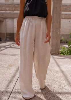 Pantalons-EASY-CLOTHES Pantalon Beige - Tim - Matière Lin - Long & FluideEasy Clothes Beige       