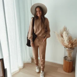 Pantalons-EASY-CLOTHES Pantalon Beni - camel (Ensemble 1 sur 2)Easy Clothes Camel (ensemble 1 sur 2)