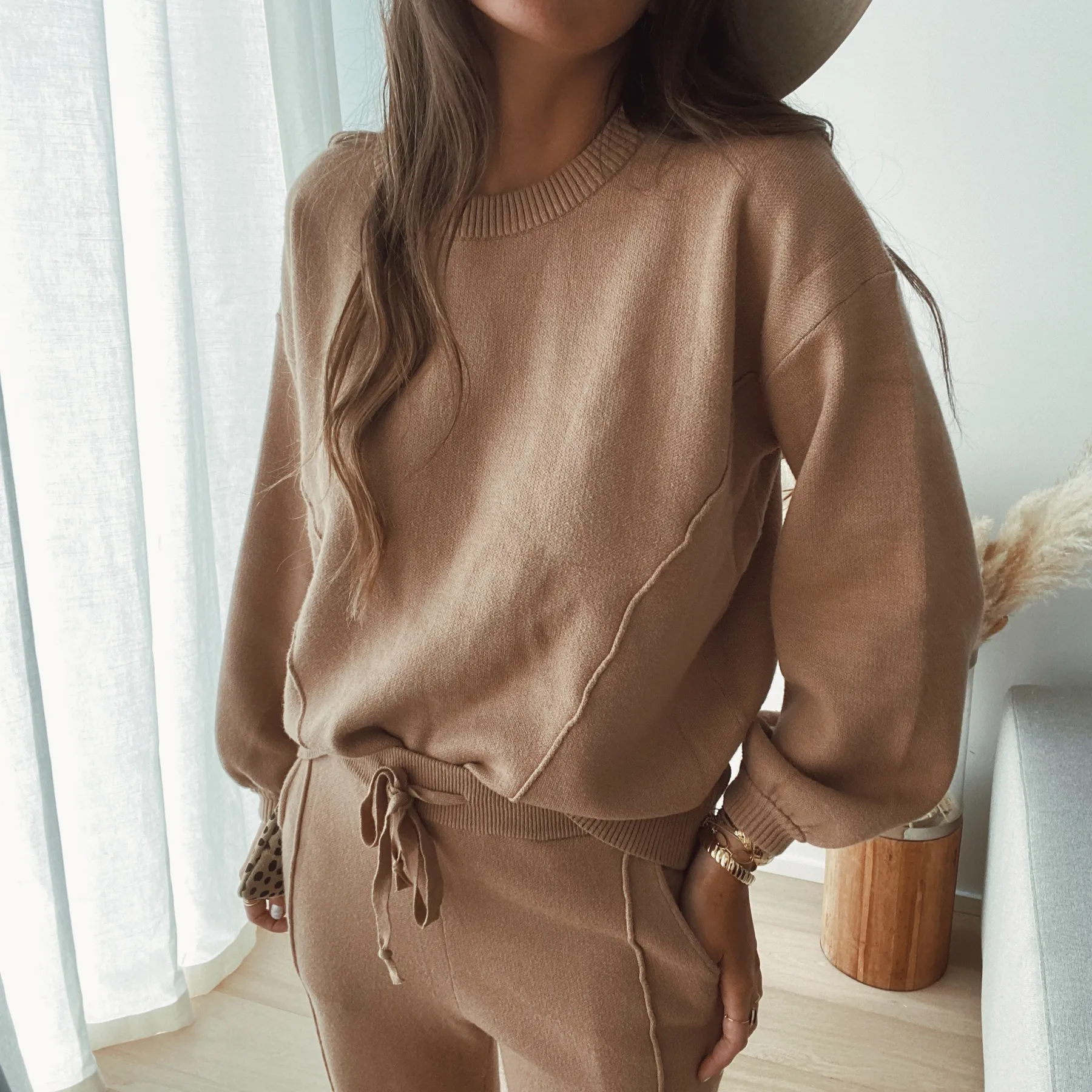 Pantalons-EASY-CLOTHES Pantalon Beni - camel (Ensemble 1 sur 2)Easy Clothes Camel (ensemble 1 sur 2)