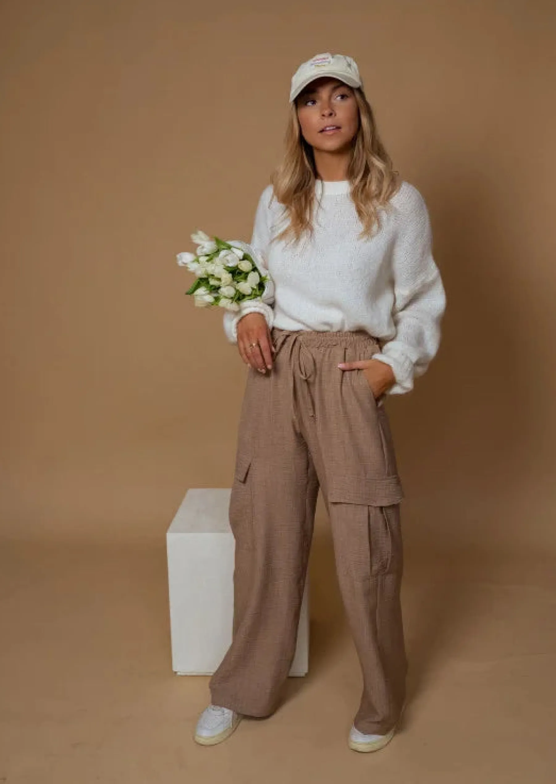 Pantalons-EASY-CLOTHES Pantalon Cargo Chocolat | Anca | Ample & ConfortableEasy Clothes Chocolat