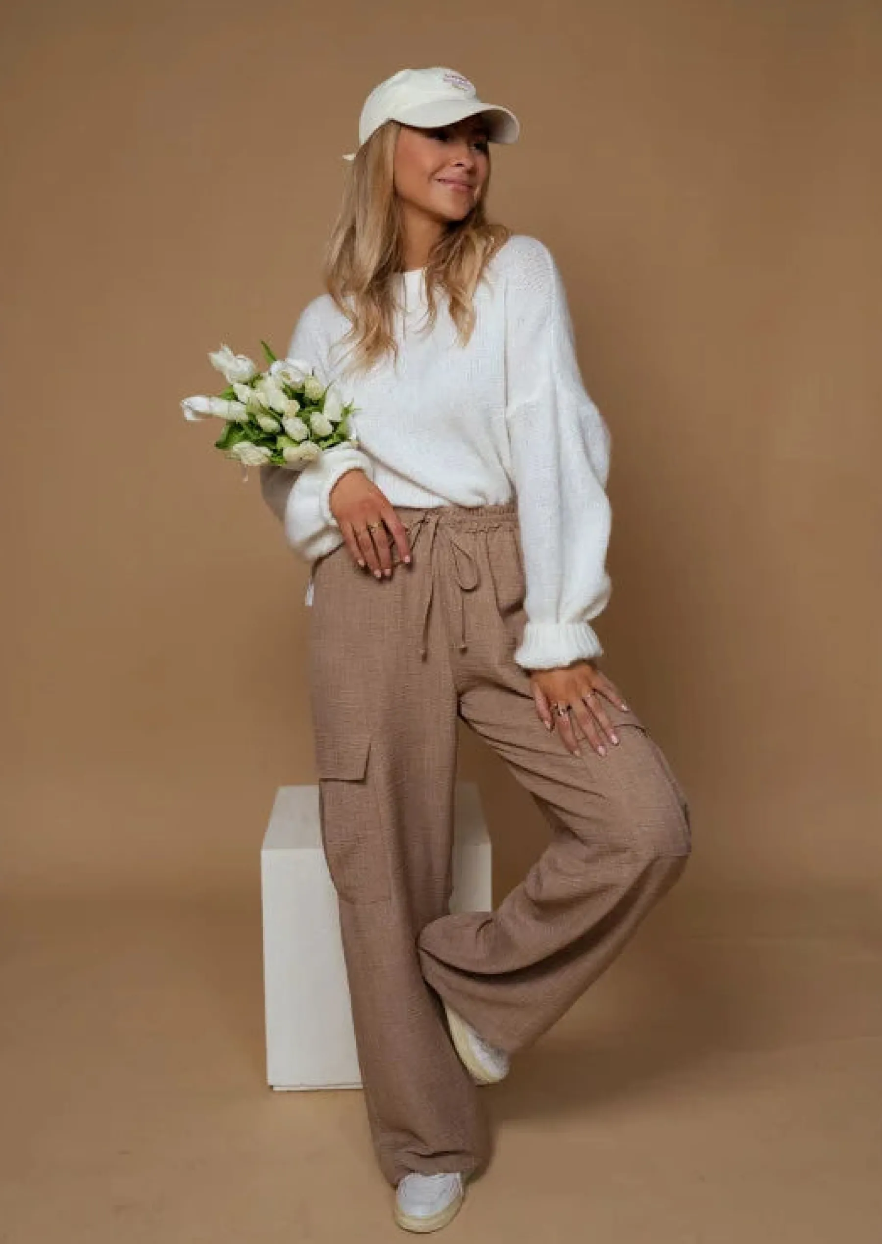 Pantalons-EASY-CLOTHES Pantalon Cargo Chocolat | Anca | Ample & ConfortableEasy Clothes Chocolat
