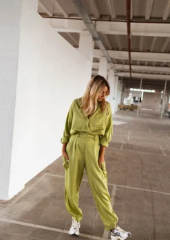 Pantalons-EASY-CLOTHES Pantalon Chandler vert olive | Pantalon large satiné | Prêt-à-porter en ligne | Easy Clothes Vert olive       