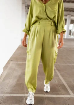 Pantalons-EASY-CLOTHES Pantalon Chandler vert olive | Pantalon large satiné | Prêt-à-porter en ligne | Easy Clothes Vert olive