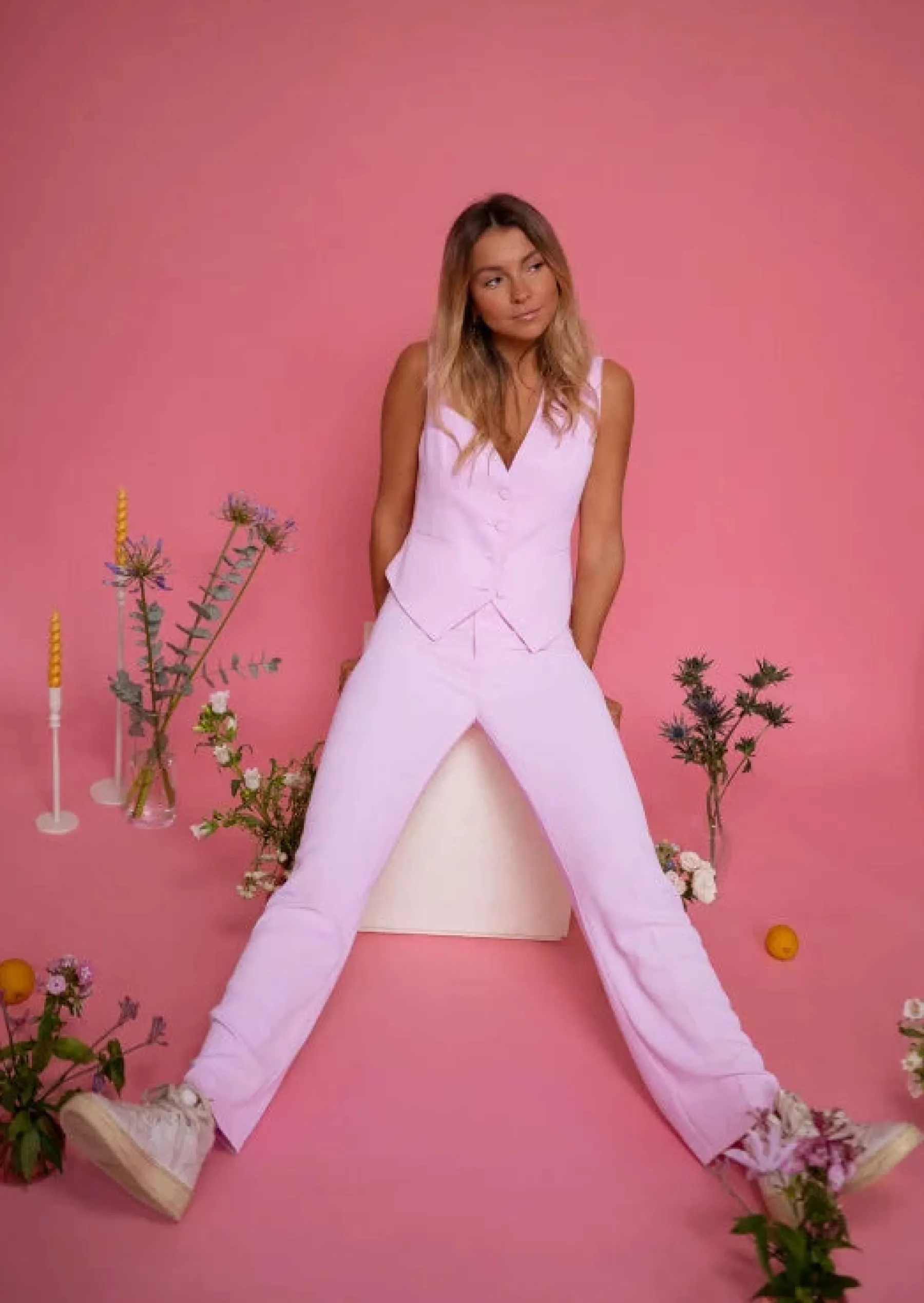 Pantalons-EASY-CLOTHES Pantalon Costume Rose | Myriam | Vêtements FemmeEasy Clothes Rose