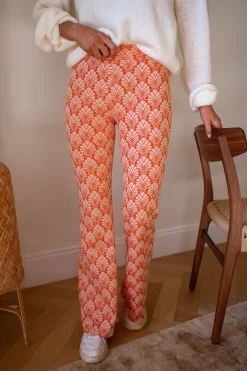 Pantalons-EASY-CLOTHES Pantalon Curtis - orange à motifsEasy Clothes Orange à motifs