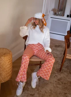 Pantalons-EASY-CLOTHES Pantalon Curtis - orange à motifsEasy Clothes Orange à motifs