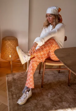 Pantalons-EASY-CLOTHES Pantalon Curtis - orange à motifsEasy Clothes Orange à motifs