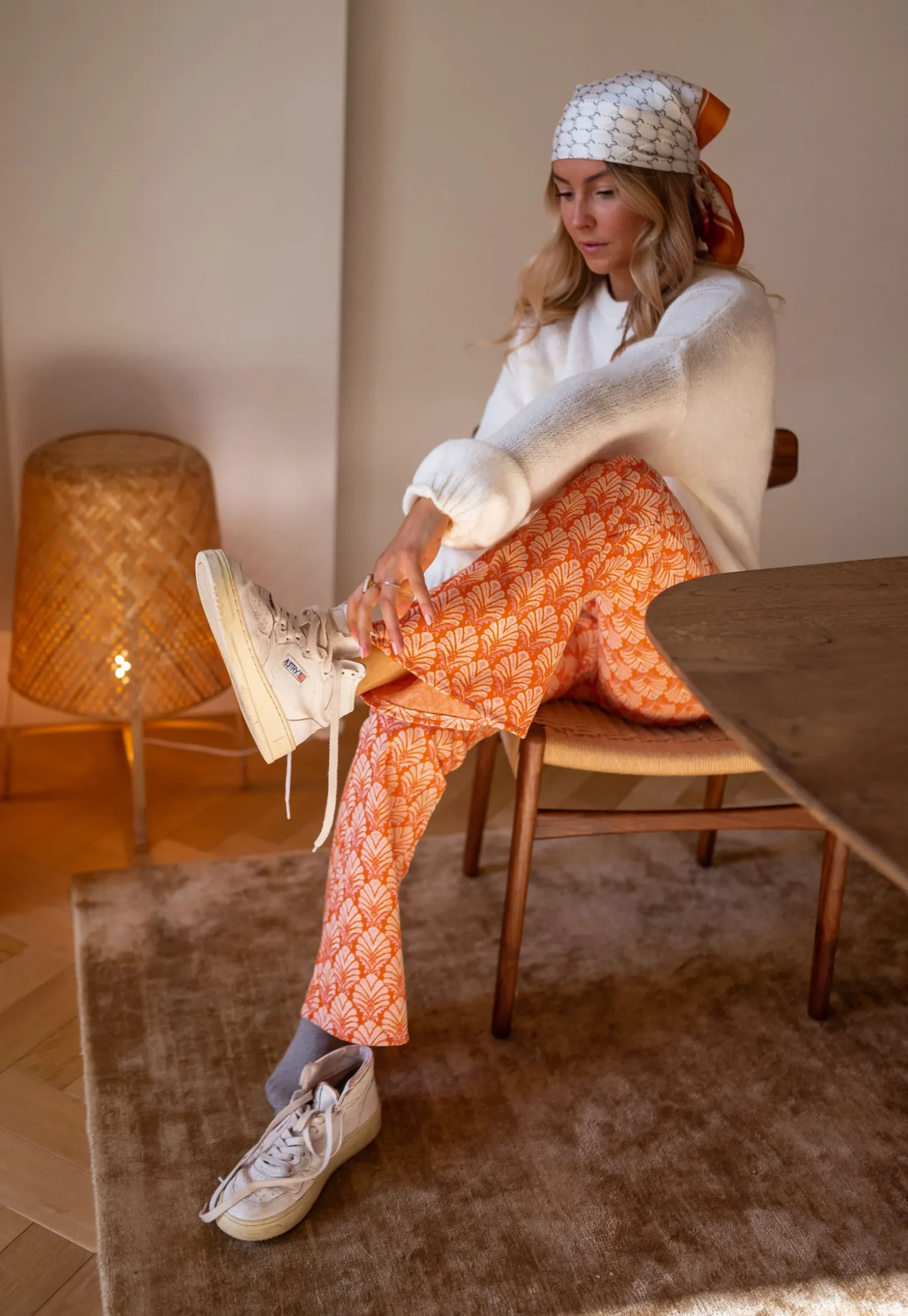 Pantalons-EASY-CLOTHES Pantalon Curtis - orange à motifsEasy Clothes Orange à motifs