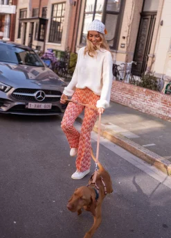 Pantalons-EASY-CLOTHES Pantalon Curtis - orange à motifsEasy Clothes Orange à motifs