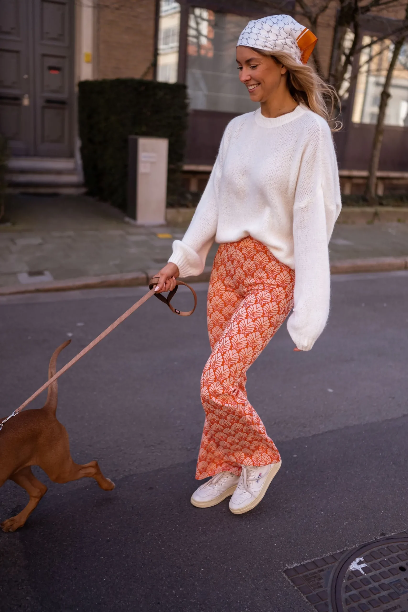 Pantalons-EASY-CLOTHES Pantalon Curtis - orange à motifsEasy Clothes Orange à motifs