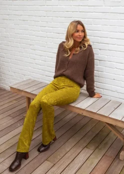 Pantalons-EASY-CLOTHES Pantalon Endry - Couleur Olive - À MotifsEasy Clothes Olive       