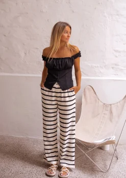 Pantalons-EASY-CLOTHES Pantalon Exe - À Lignes - Écru & Noir - CrochetEasy Clothes À lignes       