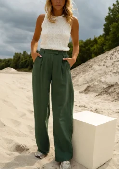 Pantalons-EASY-CLOTHES Pantalon Joey - Vert Sapin - Lin - Easy Clothes Vert sapin en lin       