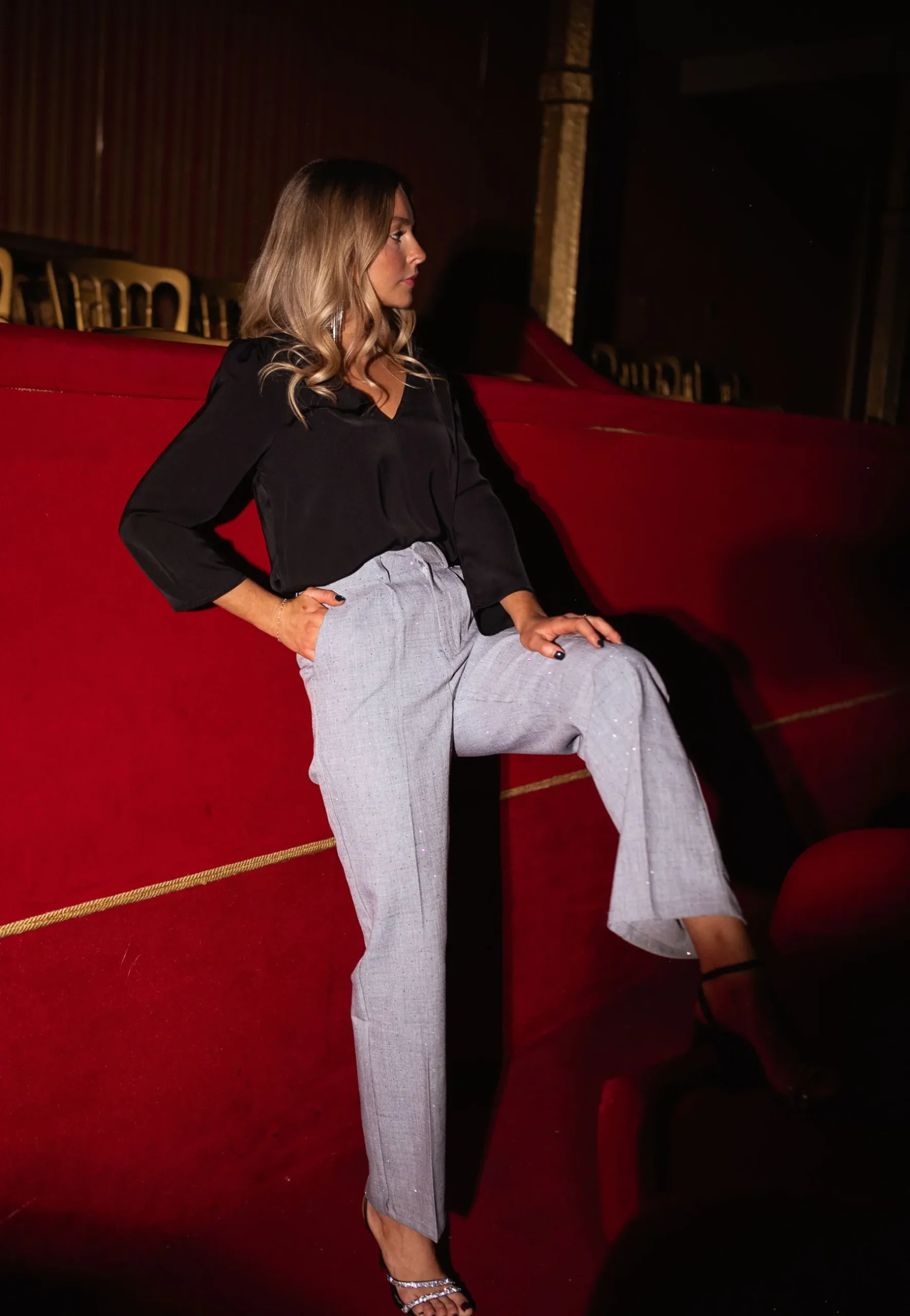 Pantalons-EASY-CLOTHES Pantalon Loan - gris à strassEasy Clothes Gris à strass