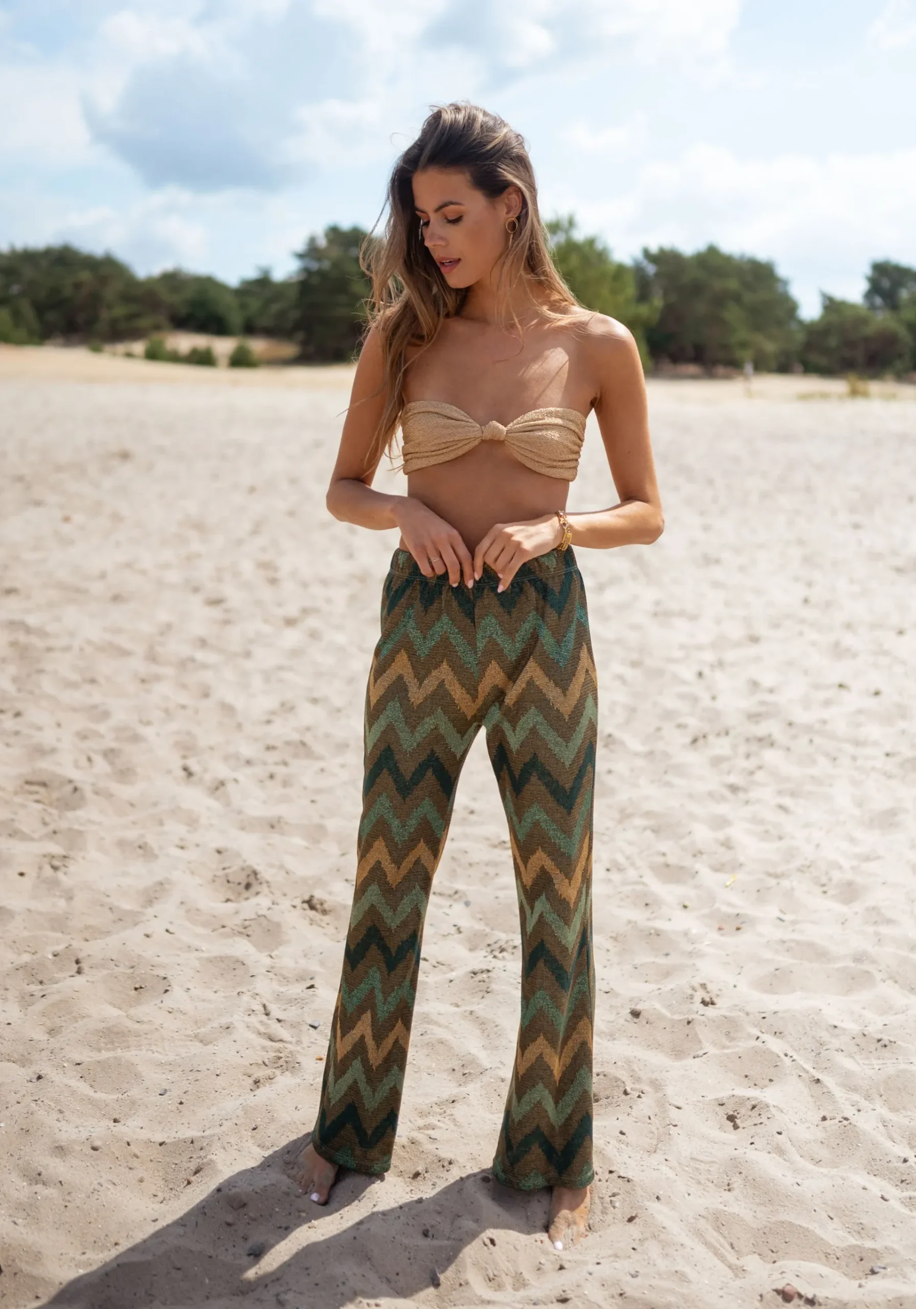 Pantalons-EASY-CLOTHES Pantalon Lody - kaki à paillettesEasy Clothes Kaki à paillettes