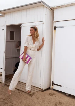 Pantalons-EASY-CLOTHES Pantalon Louis écru en broderie | Pantalon brodé effet dentelle | Prêt-à-porter en ligne | Easy Clothes Écru en broderie       