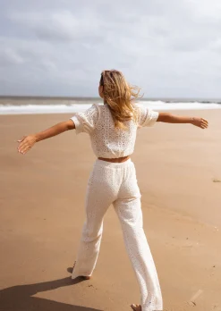 Pantalons-EASY-CLOTHES Pantalon Louis écru en broderie | Pantalon brodé effet dentelle | Prêt-à-porter en ligne | Easy Clothes Écru en broderie