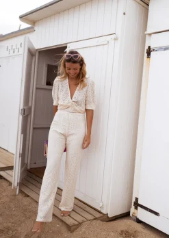 Pantalons-EASY-CLOTHES Pantalon Louis écru en broderie | Pantalon brodé effet dentelle | Prêt-à-porter en ligne | Easy Clothes Écru en broderie